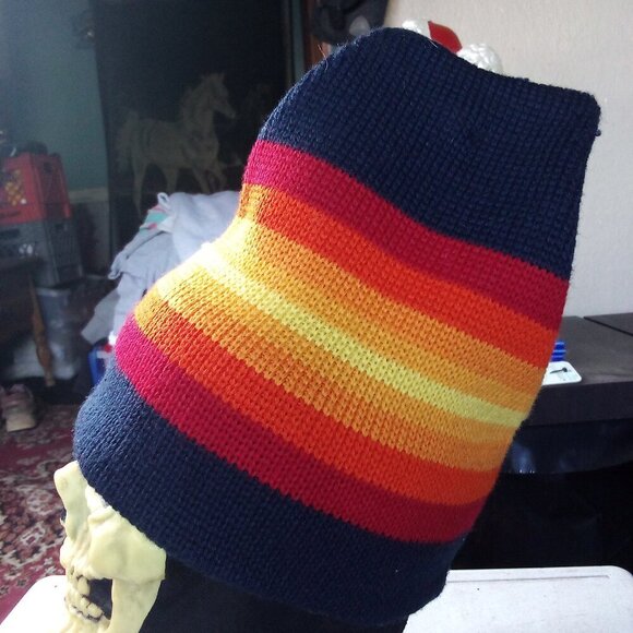 Vintage 80s Smiley Stiped Wool Winter Ski Hat Beanie - Picture 2 of 8